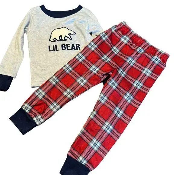 NWT Dearfoams Toddler Boy 3T Lil Bear Plaid Pajamas Two Piece Set Cozy - Picture 4 of 5